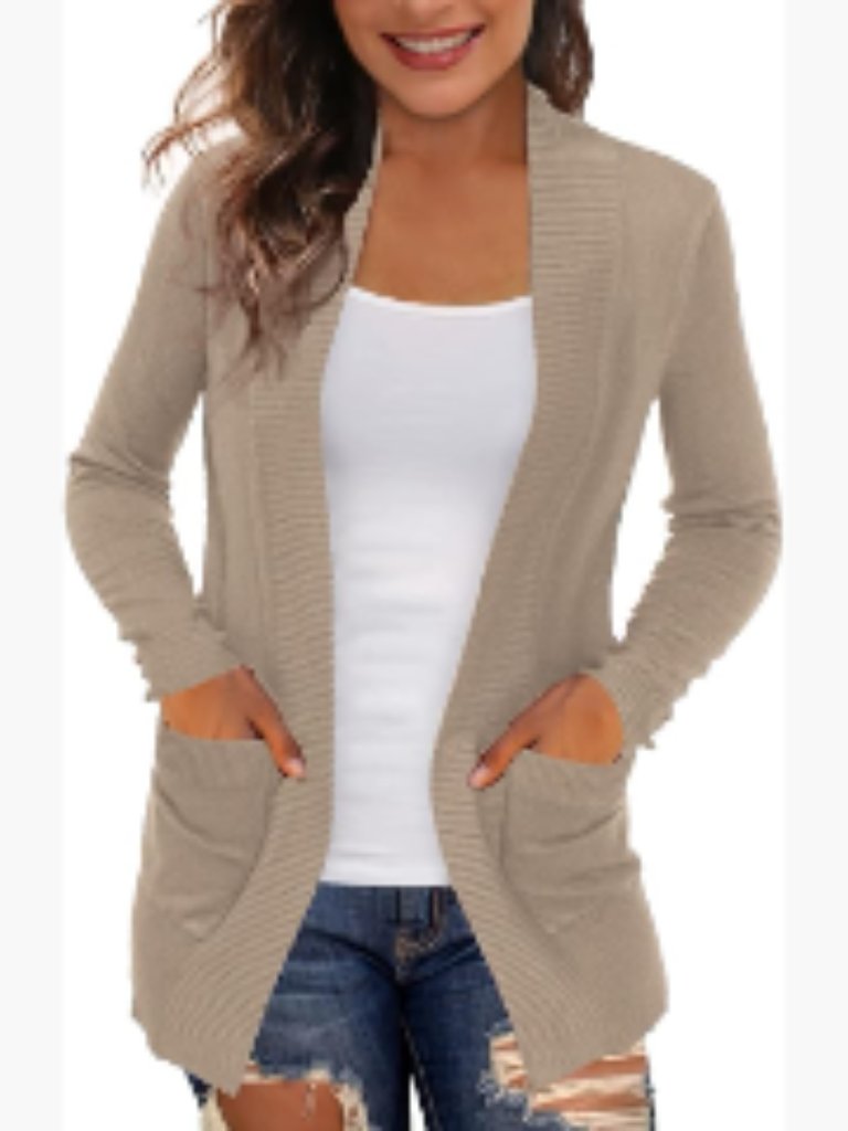 Lightweight Open Front Cardigan With Pockets Long Sleeve Casual Knit Sweater